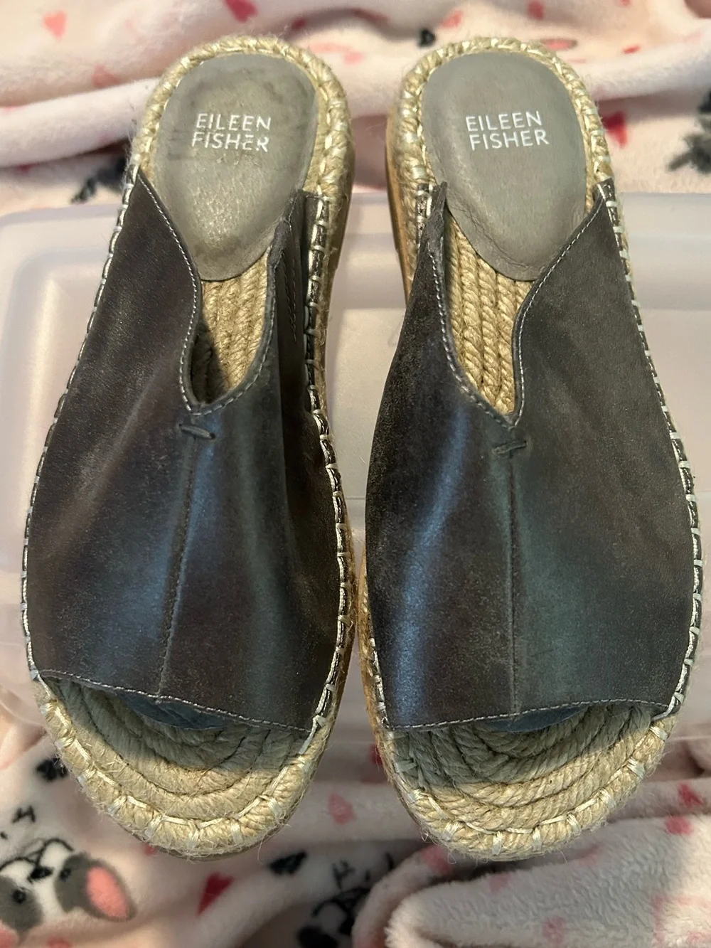 Eileen Fisher Dark Brown Leather Espadrille Slide